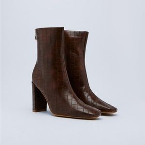 Nasty Gal Faux Leather Croc Square Toe Ankle Boots Sz 38